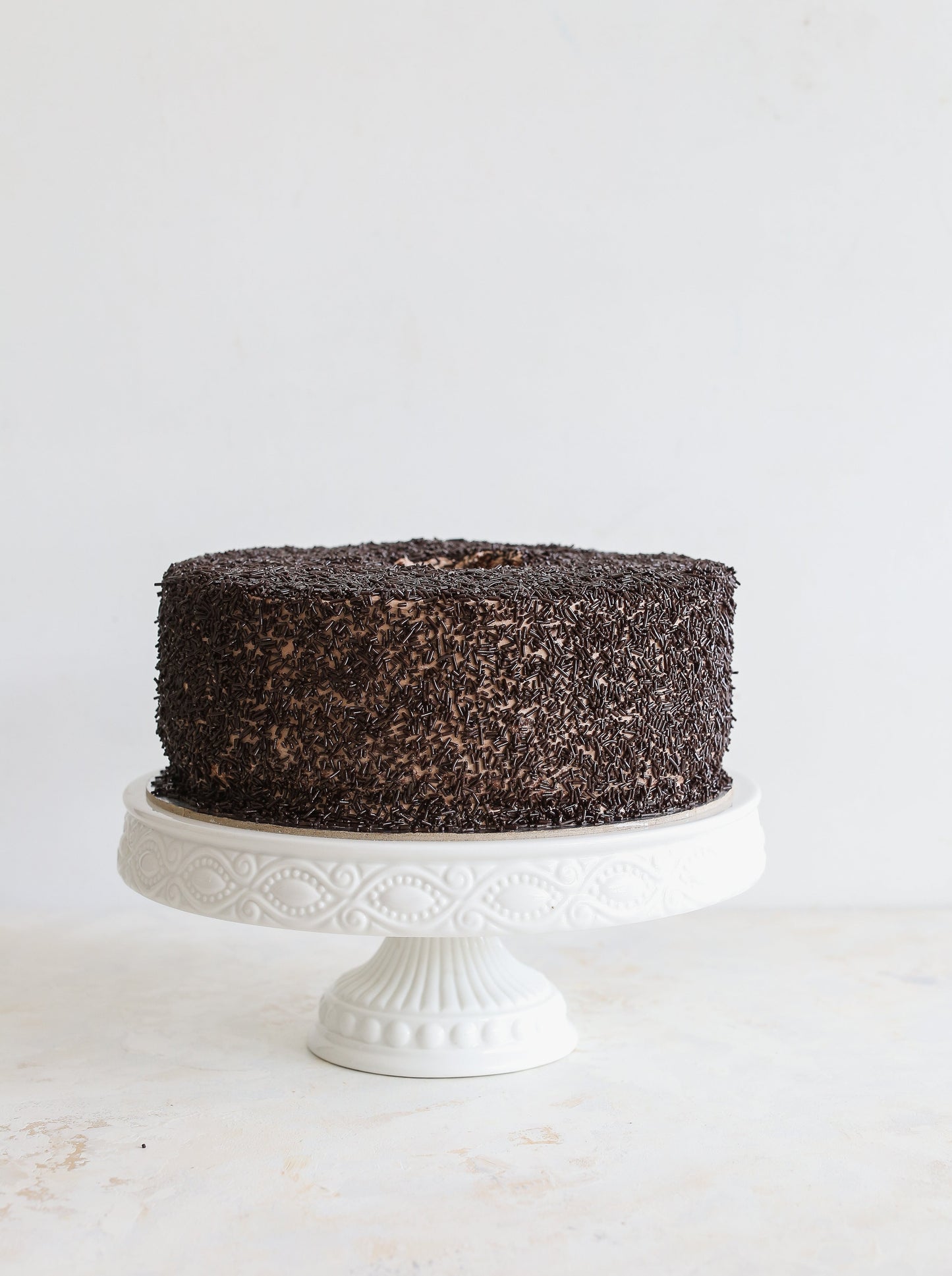 8" Chocolate Chiffon, Cocoa Crème, Belgian Dark Chocolate Sprinkles